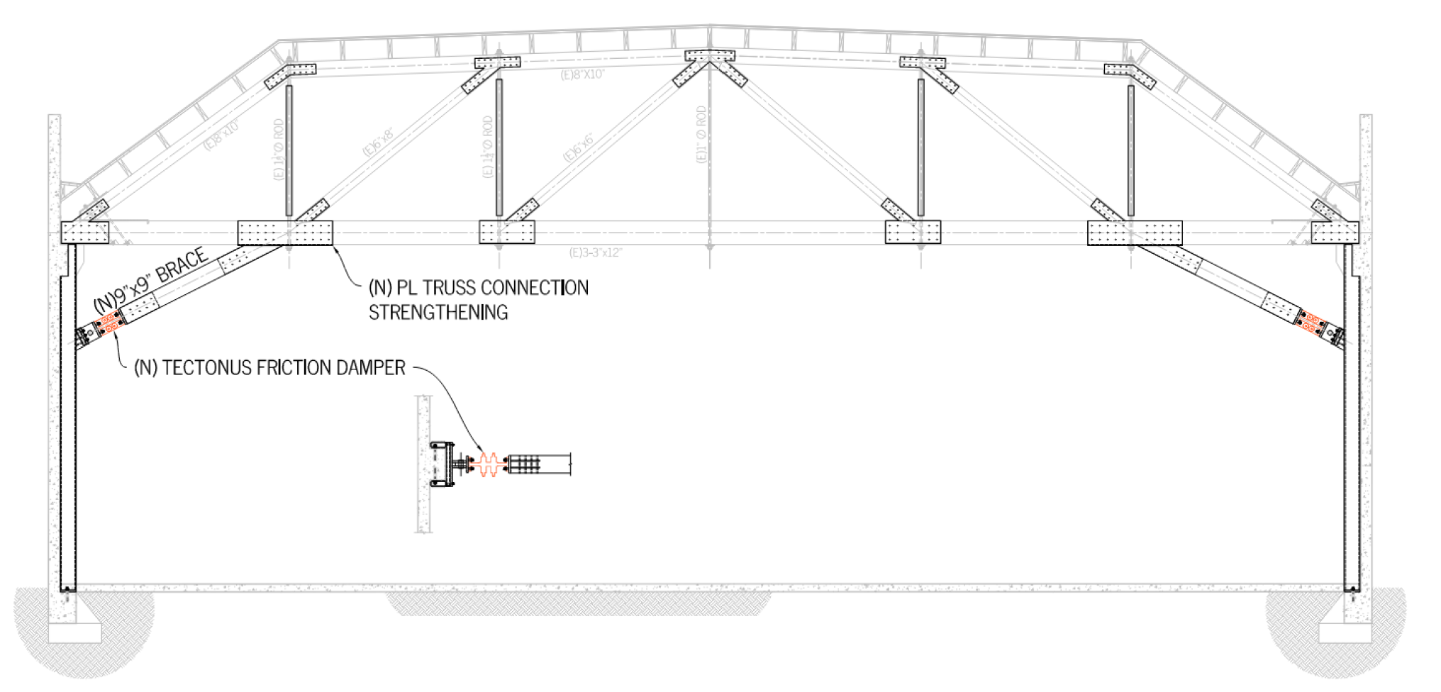 Seismic retrofit design Tectonus friction dampers